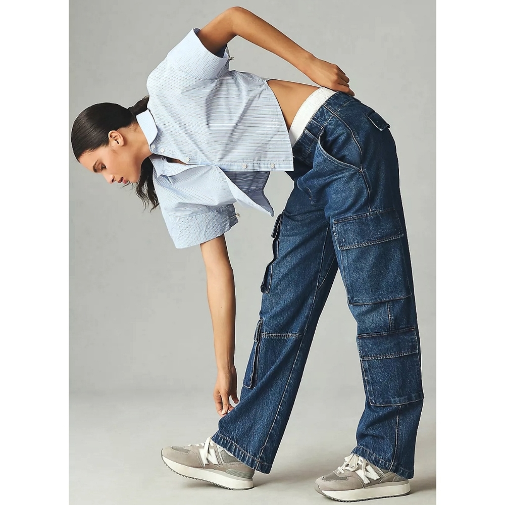 Anthropologie x Citizens of Humanity Delena Mid-Rise Cargo Dark Denim Jeans